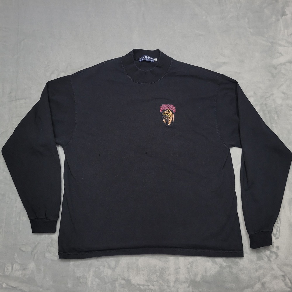 VTG Rocke Gear Shirt Men L Black Montana Grizzlies NCAA Mock Neck Made In USA